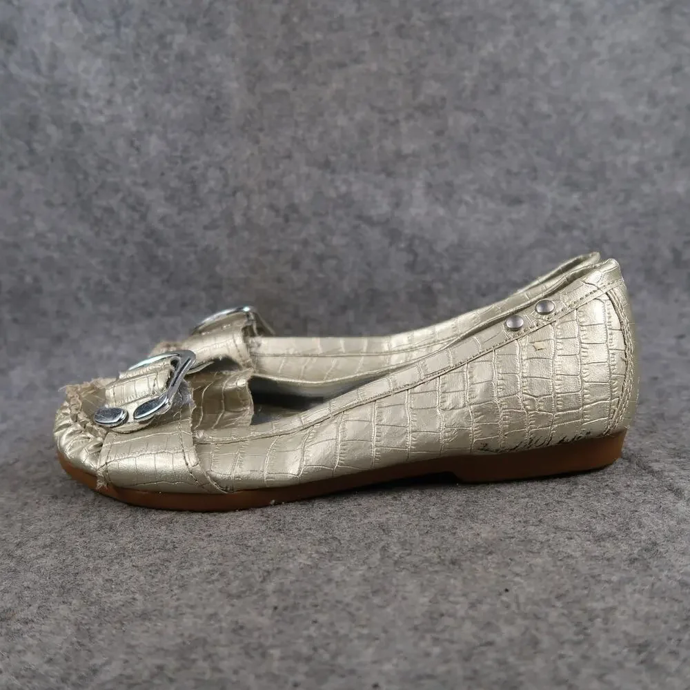 Rampage Shoes Womens 7.5 Loafer Flats Slip On Moc Toe Buckle Faux Croc Metallic